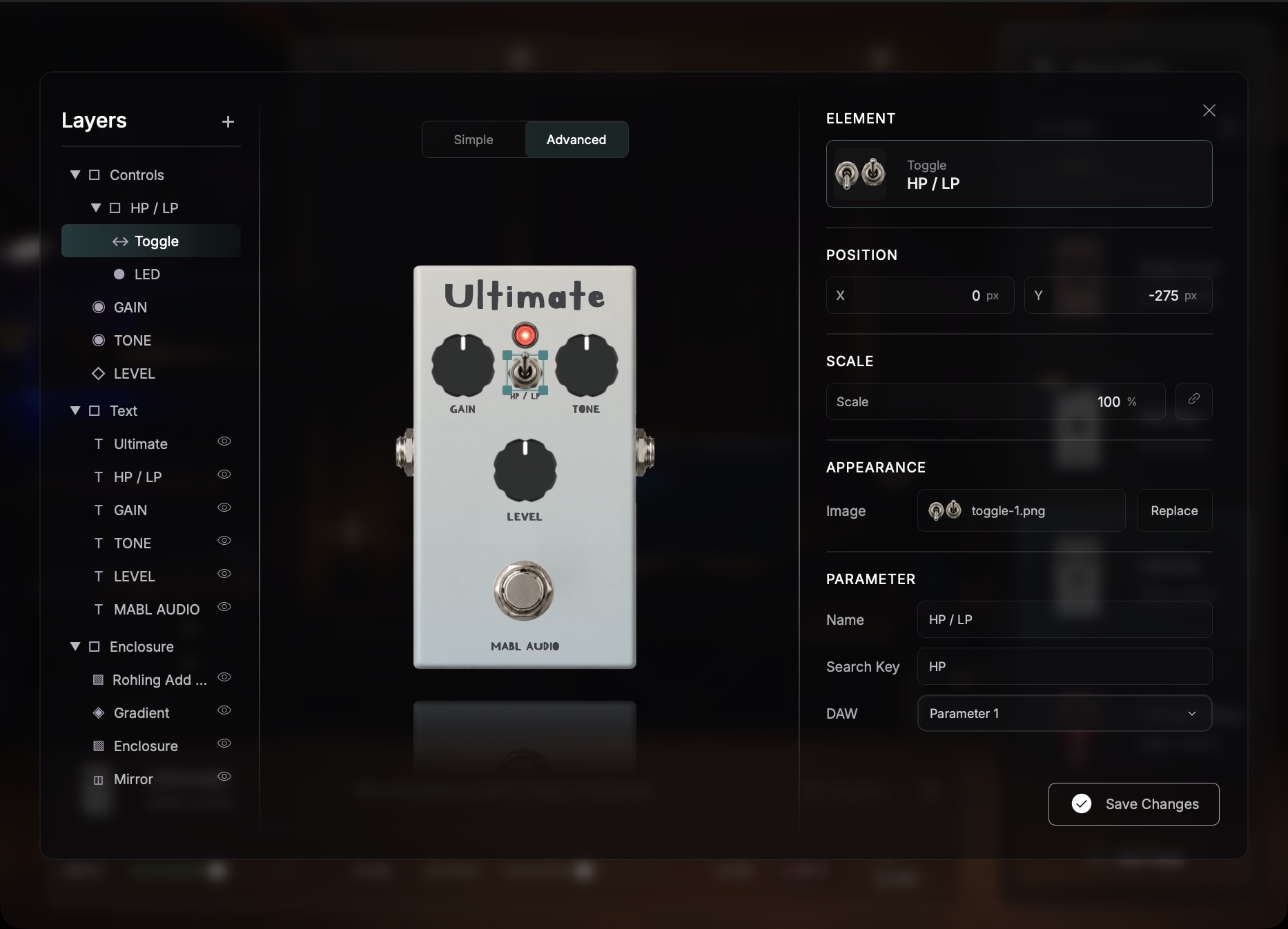 Pedal Builder Advanced pedal editor with layers and inspector